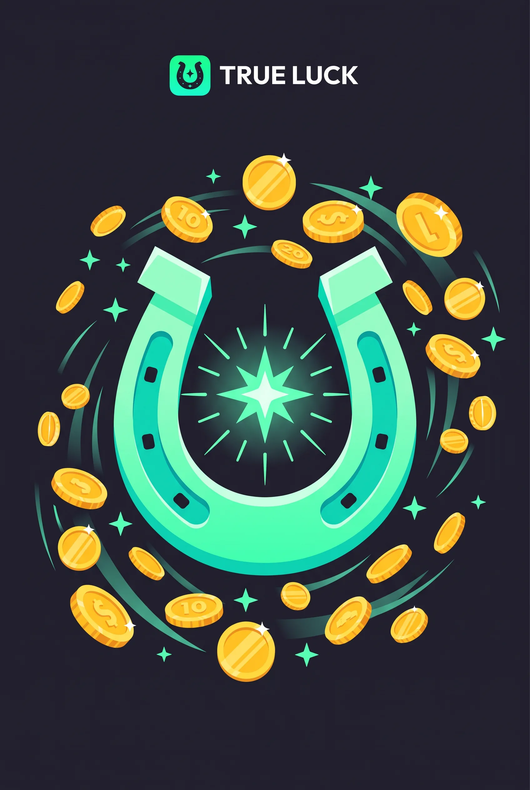 True Luck welcome bonus illustration with a mint horseshoe and coins